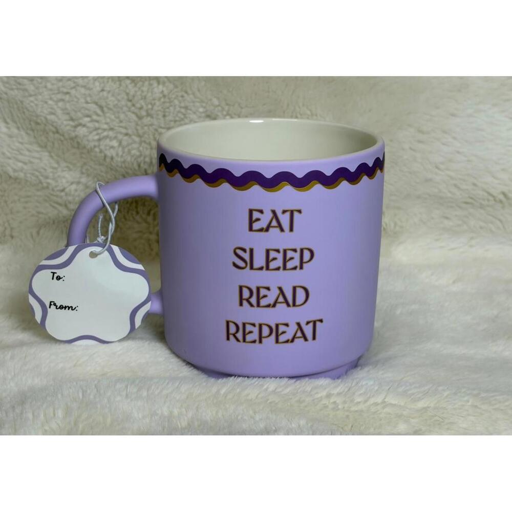 Purple “Eat Sleep Read Repeat” Ceramic Mug – Book Lover Coffee Cup